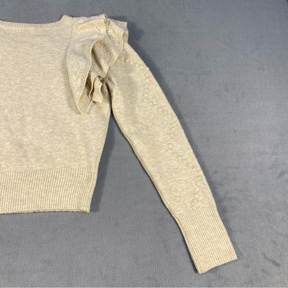 Skies Are Blue Women’s Soft Beige/Oatmeal Sweater with Ruffle Long Sleeve,size S - Picture 5 of 11
